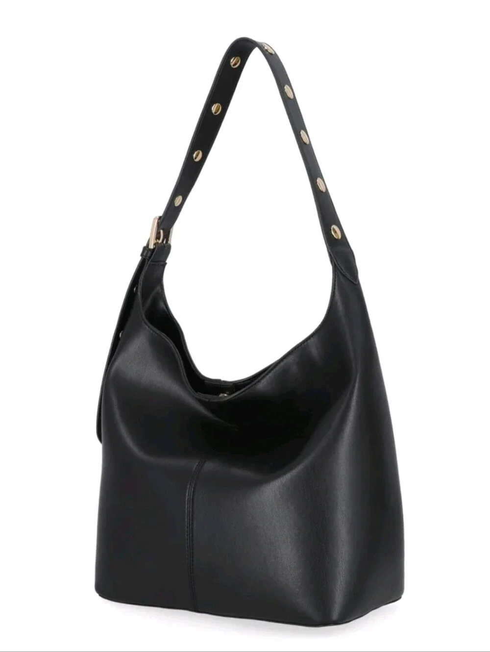 SHIVELY Classic Black VEGAN Leather Hobo Shoulder Bag
